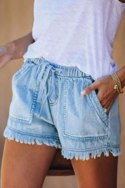 Women's Frayed Jean Shorts with Pockets - Fashion 5