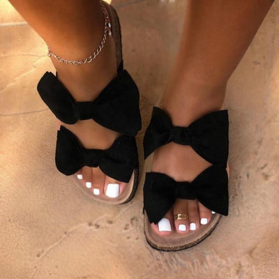 Women's Black Bow Strappy Sandals - Fashion 5
