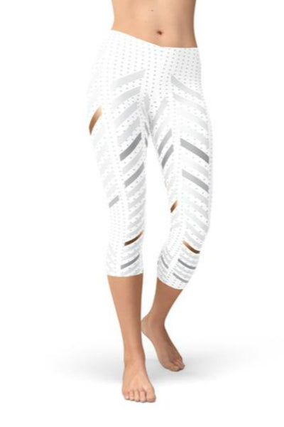 Womens White Stripes Capri Leggings - Fashion 5