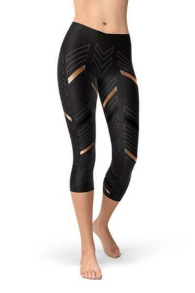 Womens Sports Stripes Black Capri Leggings - Fashion 5